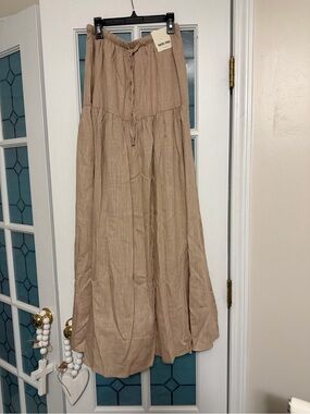 Relaxed Tiered Maxi Skirt in Tan